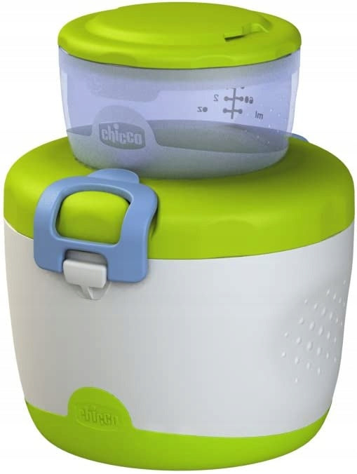 CHICCO pojemnik obiadowy izolowany + łyżeczka, biało-zielony pojemnik termiczny BPA-free z łyżeczką