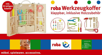 ROBA walizka z narzędziami drewniana, 29-elementowy zestaw dla dzieci, składana drewniana walizka z akcesoriami