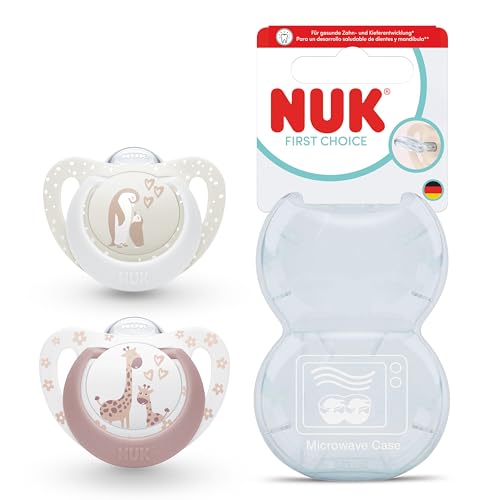 NUK First Choice smoczek uspokajający silikonowy x2 0-6m, zestaw 2 smoczków z etui, wzór Małpka