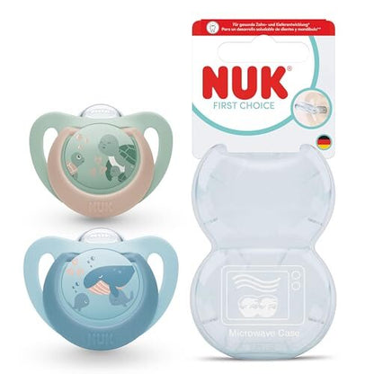 NUK First Choice smoczki 18-36 mies. 2 szt. Żółw/Wieloryb – Żółw/Wieloryb Użytkowanie: przed pierwszym podaniem oraz…