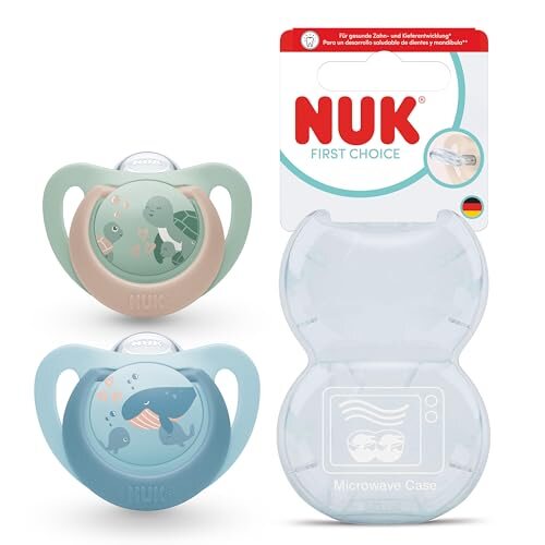NUK First Choice smoczki 18-36 mies. 2 szt. Żółw/Wieloryb – Żółw/Wieloryb Użytkowanie: przed pierwszym podaniem oraz…