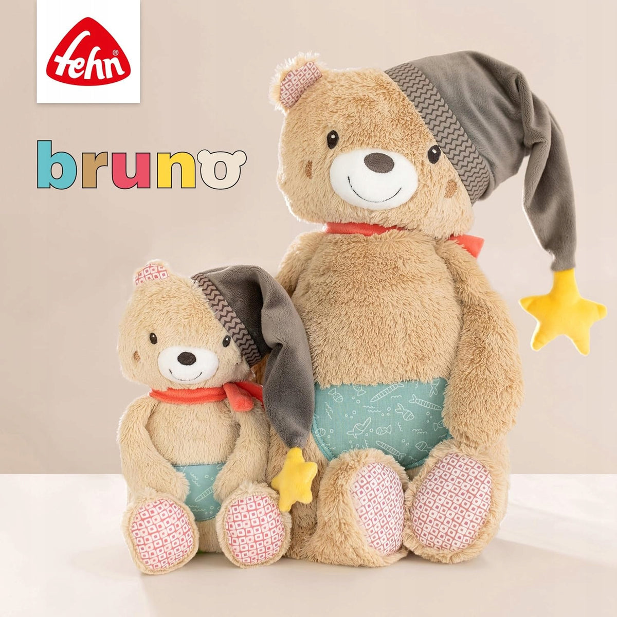 FEHN Ursulețul Bruno, jucărie tip „wańka-wstańka”, 14 cm, cu zornăitoare