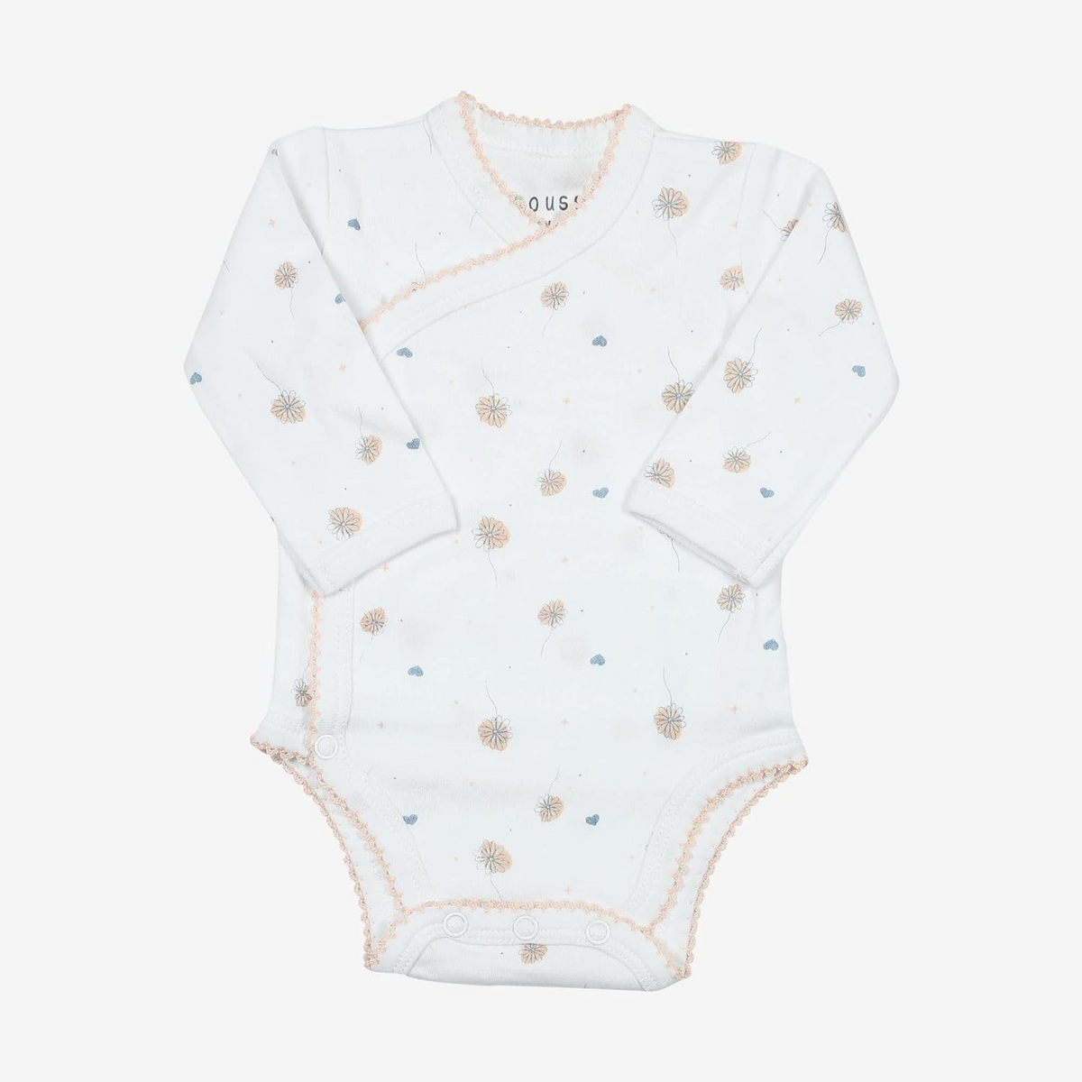 KINOUSSES zestaw dla noworodka 54cm body bawełniane białe w kwiatki, rozmiar 1 msc