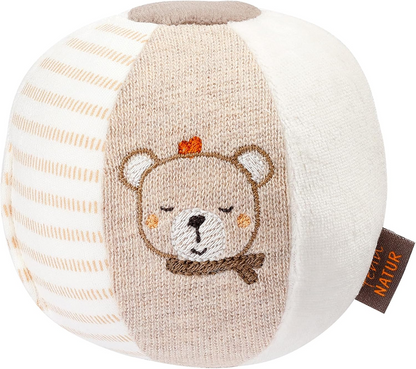 FEHN Natur balle en coton avec hochet 9 x 10 cm OURS et ÂNE