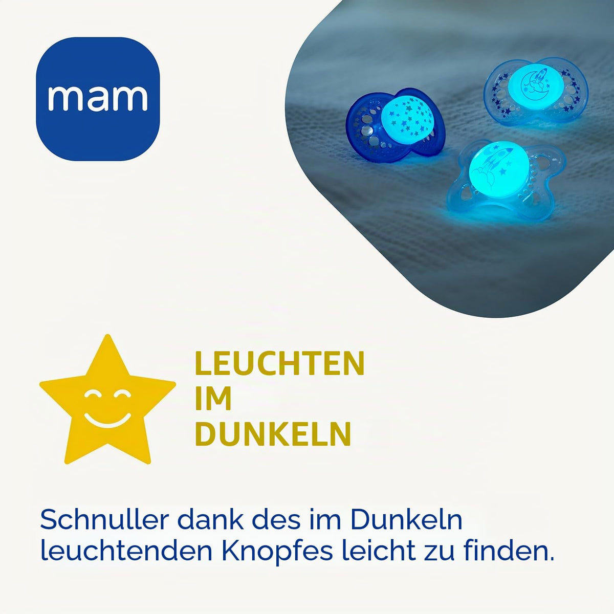 MAM Original smoczek uspokajający lateksowy x2 6-16m, świeci w ciemności i ułatwia znalezienie nocą
