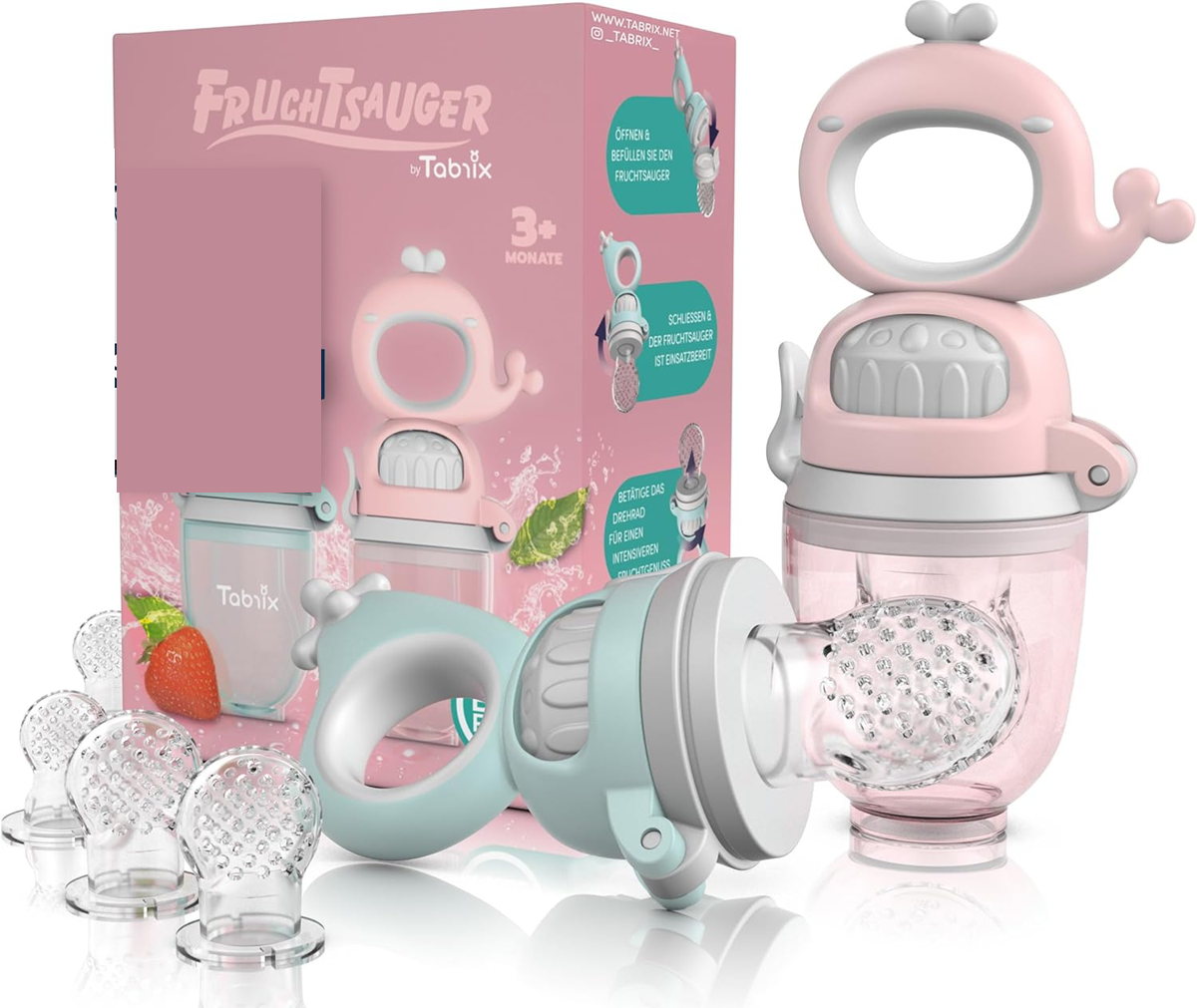TABRIX anneau de dentition distributeur de fruits pour bébés 3 m+ 2 pièces 6 embouts