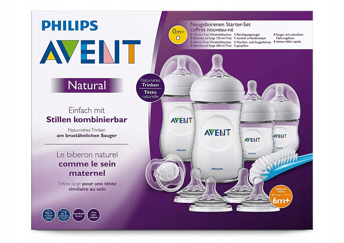 PHILIPS AVENT zestaw butelek 8 smoczków szczotka 1 dla noworodków, 2 butelki 125 ml, 2 butelki 260 ml, BPA free