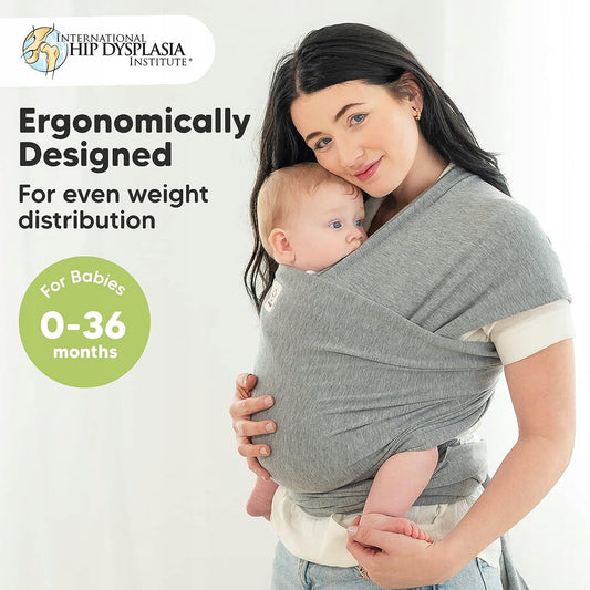 KEABABIES chusta elastyczna do noszenia 520 x 55, szara chusta dla noworodka 0-36 miesięcy, ergonomiczna i miękka