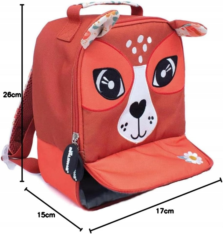 LES DEGLINGOS izolowana torba termiczna lunchbox PLECAK, czerwony plecak lunchowy z psem, 26x17x15 cm