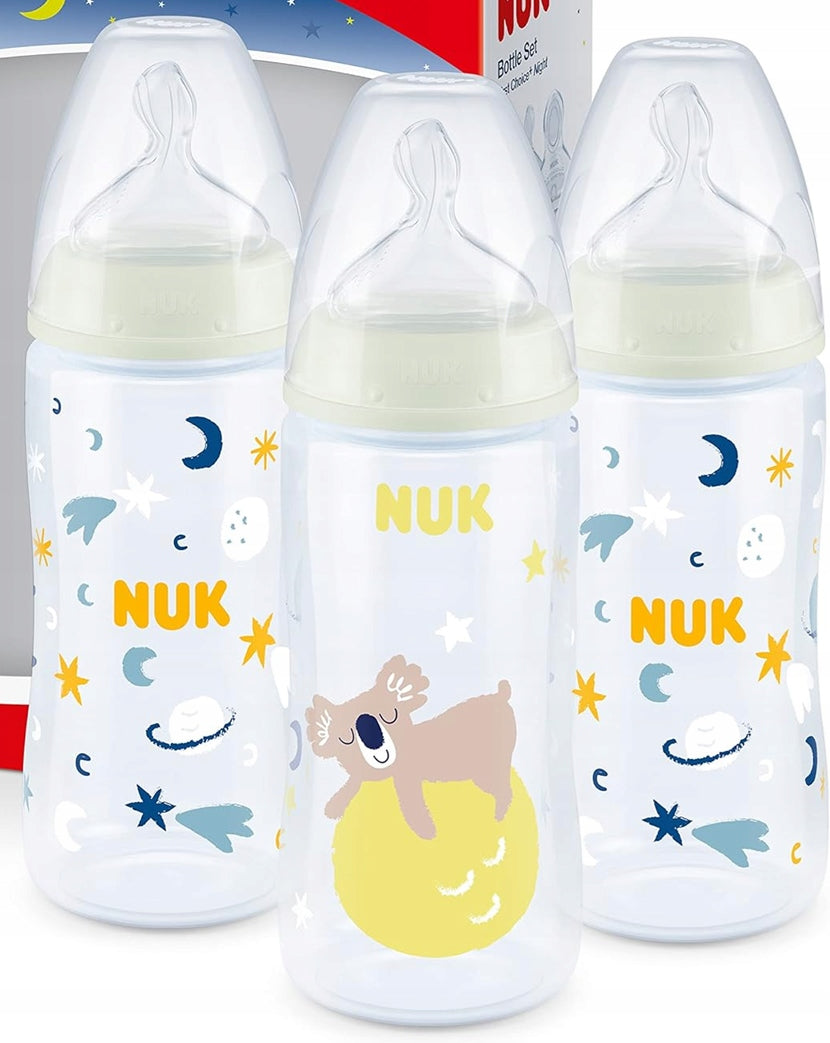 NUK First Choice+ Night zestaw 3 świecące butelki 300 ml 6-18 m smoczek M