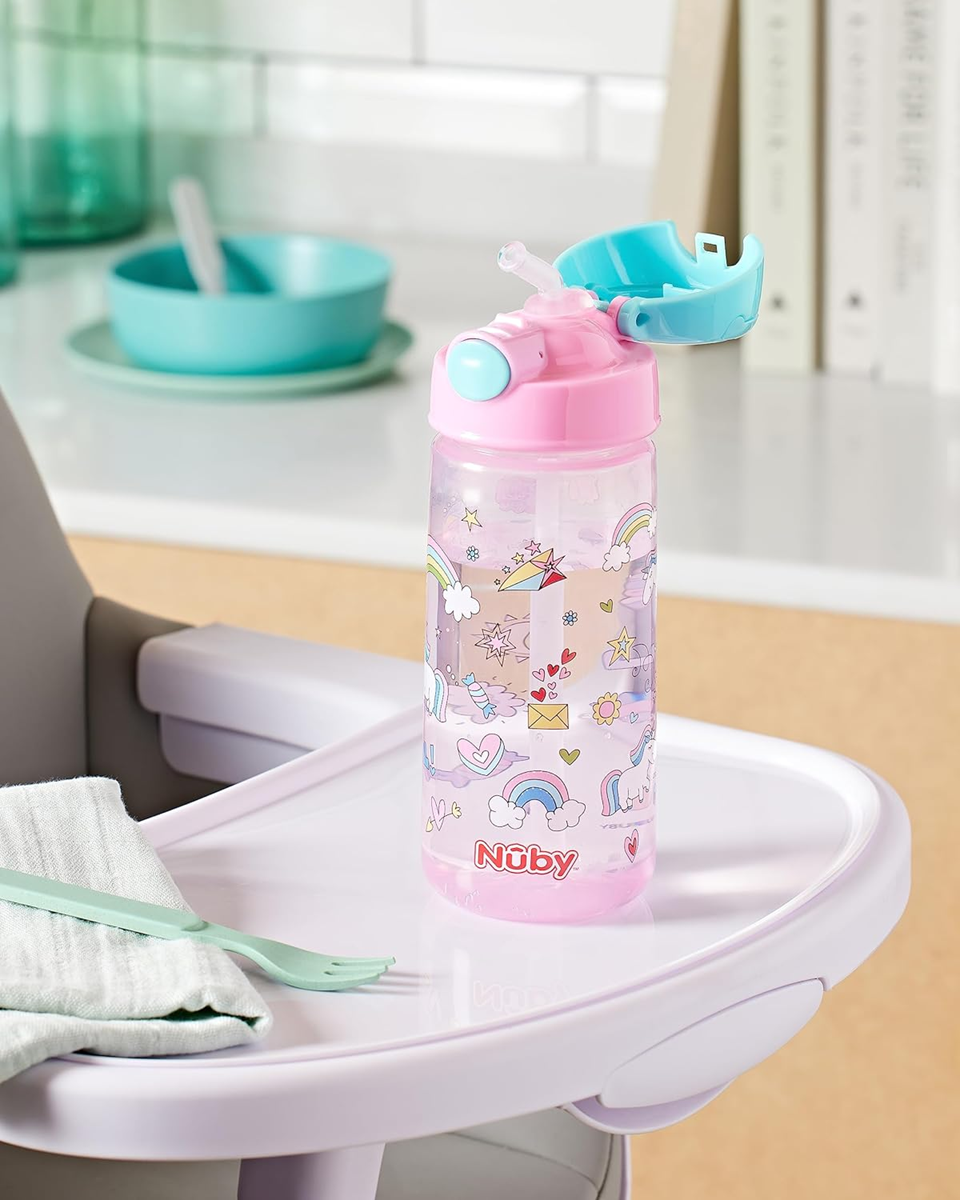 NUBY Gobelet avec paille en tritan, bouteille avec paille 4 mois+ 540 ml