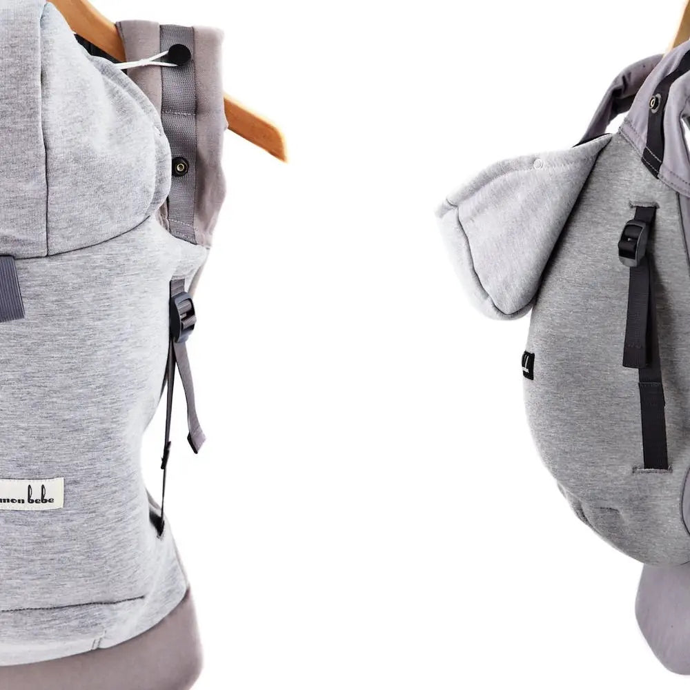 LOVE RADIUS nosidełko ergonomiczne z kapturem HOODIE CARRIER, szare nosidło fizjologiczne z ergonomiczną pozycją M