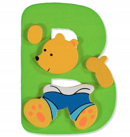 BIECO drewniane litery alfabet z MISIAMI kolorowa drewniana litera B dla dzieci 3+ 8 cm