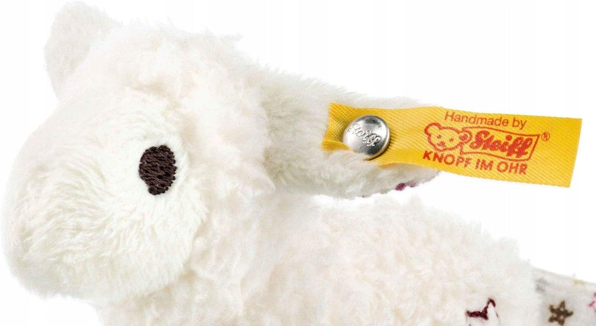 STEIFF przytulanka grzechotka OWIECZKA 11 cm, biała miękka owieczka z grzechotką dla niemowląt