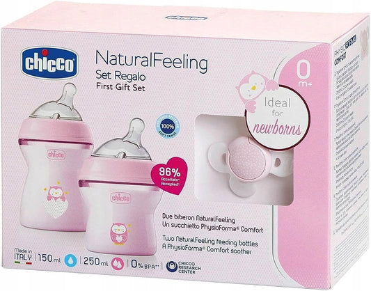 CHICCO NaturalFeeling szett: 150 ml és 250 ml cumisüveg + 0+ cumi