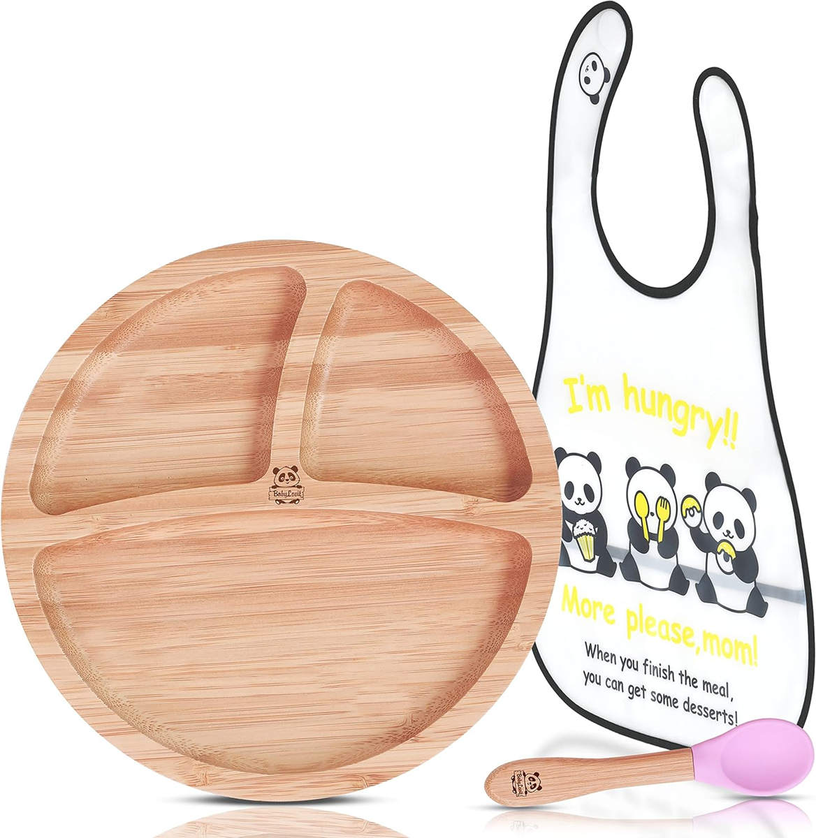 BABYLOVIT bambusový talířek s přísavkou + lžička a bryndák