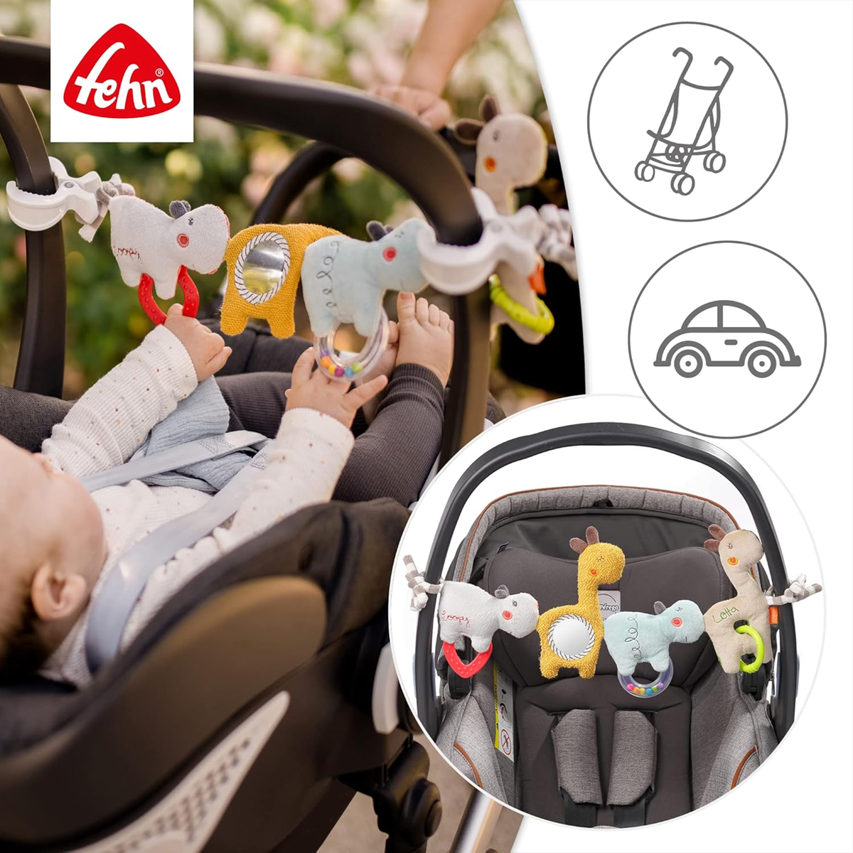 FEHN chaîne suspendue pour poussette, lit bébé, siège auto LOOPY & LOTTA 55 cm