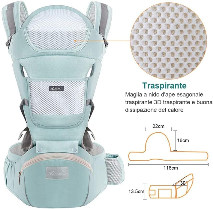NOSIDEŁKO ergonomiczne z pasem biodrowym 4w1, oddychające, z siateczkową tkaniną i regulacją dla dziecka