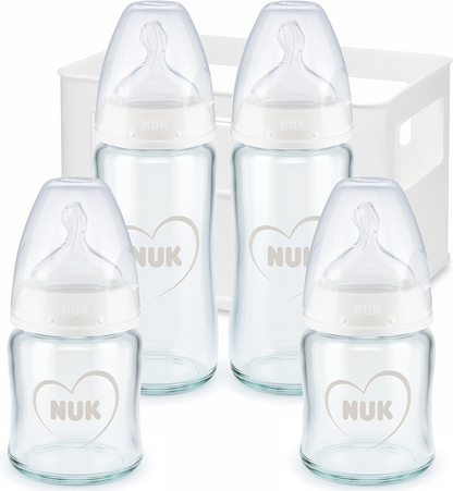 NUK First Choice+ set de démarrage 4 BOUTEILLES EN VERRE + panier organisateur 0-6 m