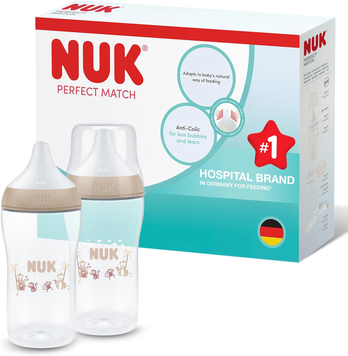 Μπιμπερό NUK Perfect Match 260 ml 3 m+ με θηλή M x2