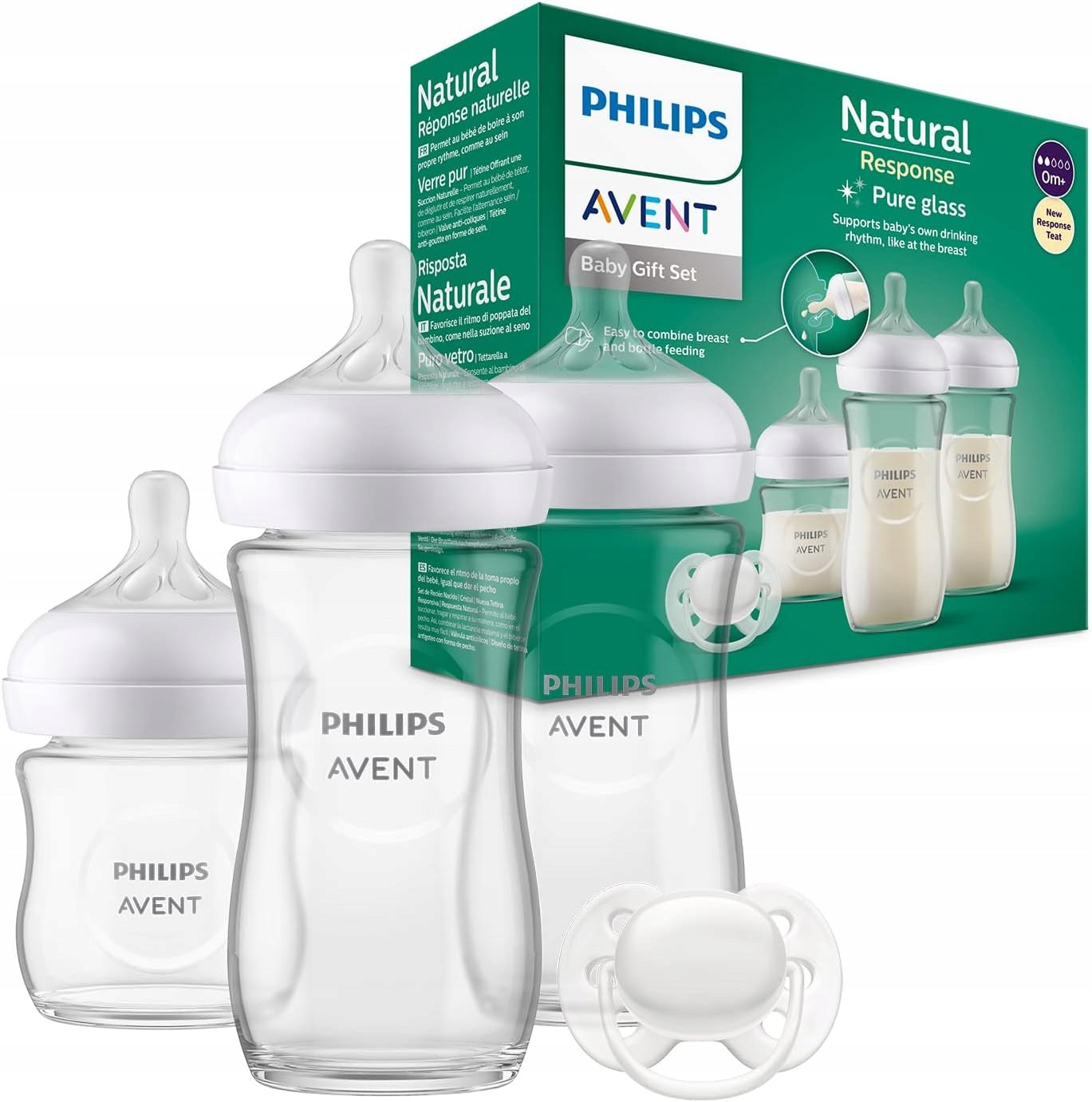 PHILIPS AVENT Natural Response set de 3 biberoane DIN STICLĂ + tetină