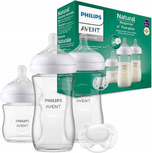PHILIPS AVENT Natural Response zestaw 3 butelki SZKLANE + smoczek, zestaw dla noworodków