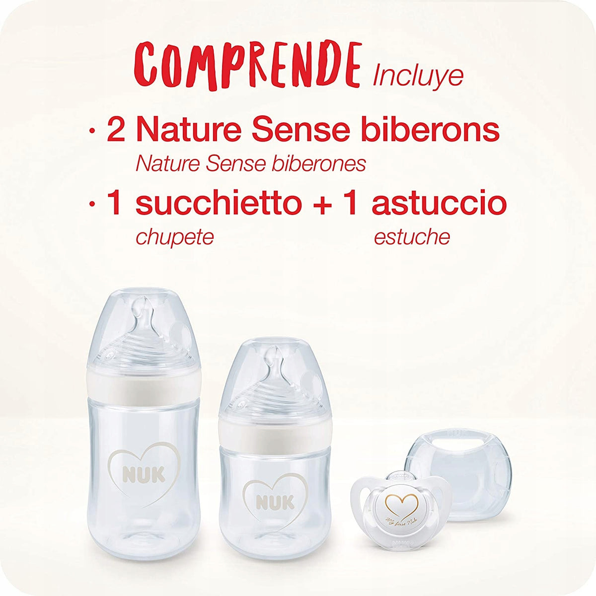 NUK Nature Sense zestaw butelek 260,150ml +smoczek z 2 butelkami, smoczkiem i etui dla niemowląt