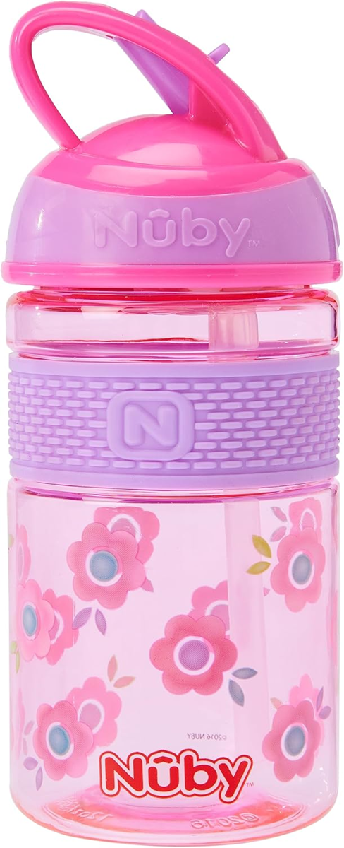 NUBY Hard Straw Cup bottle with flower motif