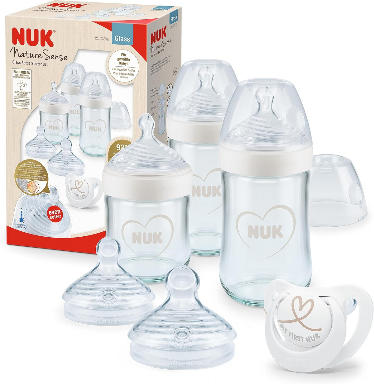 NUK Nature Sense set de biberones de vidrio con tetina