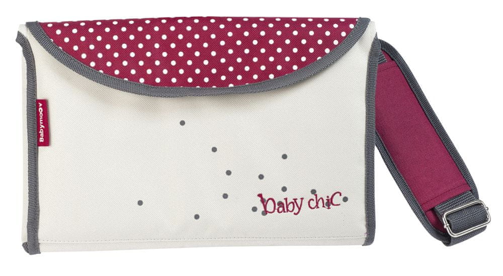 BABYMOOV torba do wózka BABY CHIC + przewijak, beżowo-bordowa torba z paskiem i wzorem kropek