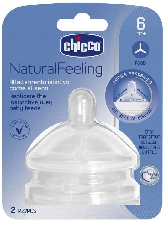 CHICCO smoczek do butelki NaturalFeeling 6m+ silikonowy smoczek do kaszki, biały, BPA/BPS free