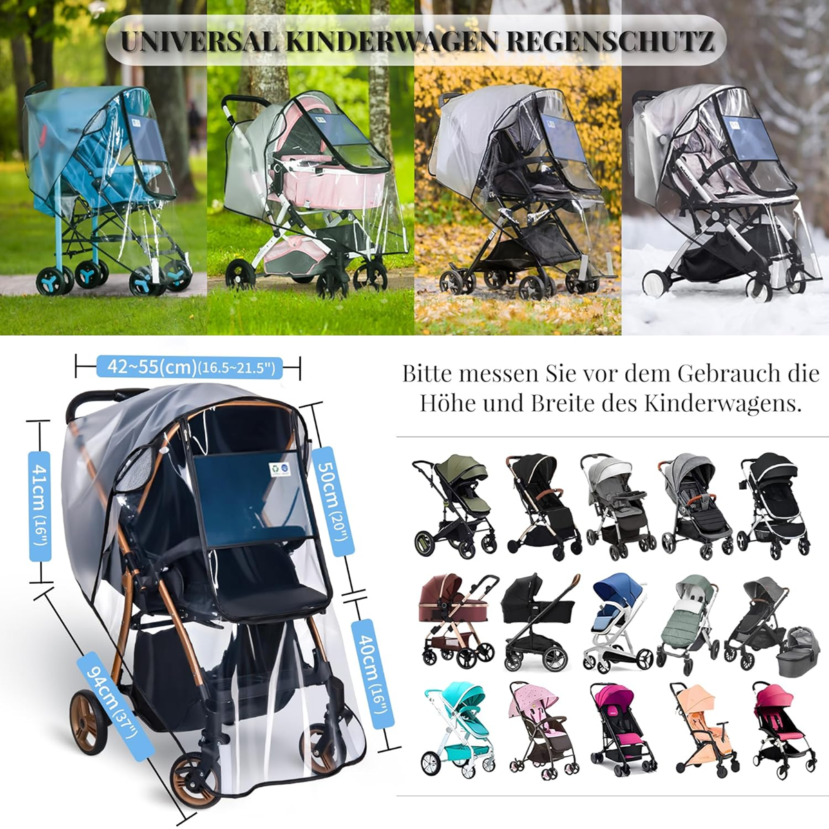 BEMECE housse de pluie universelle pour poussettes avec fenêtre