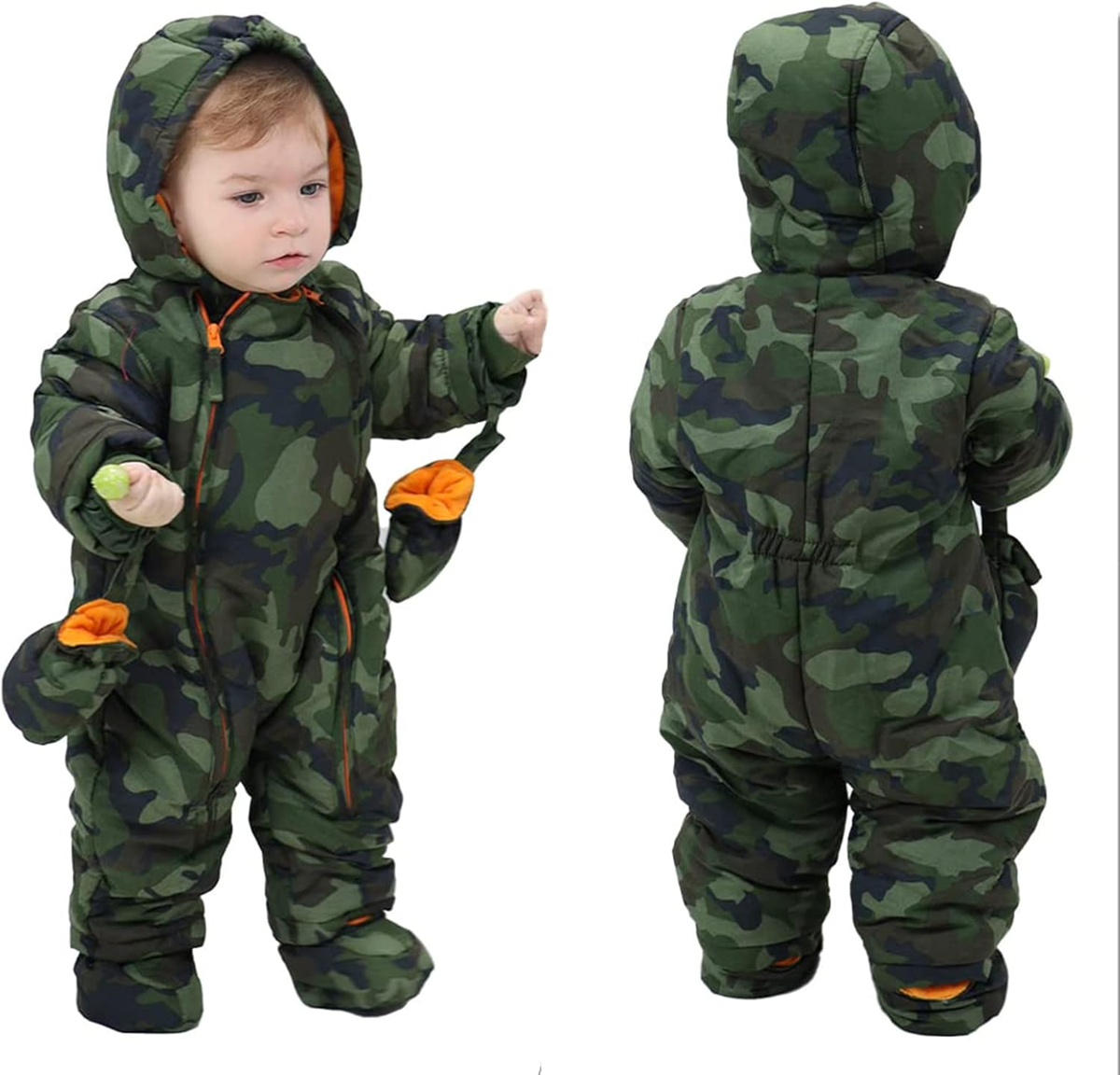 JIAMY Winteroverall mit Kapuze 9–12 Monate + Handschuhe und Schühchen – Produktfoto 2