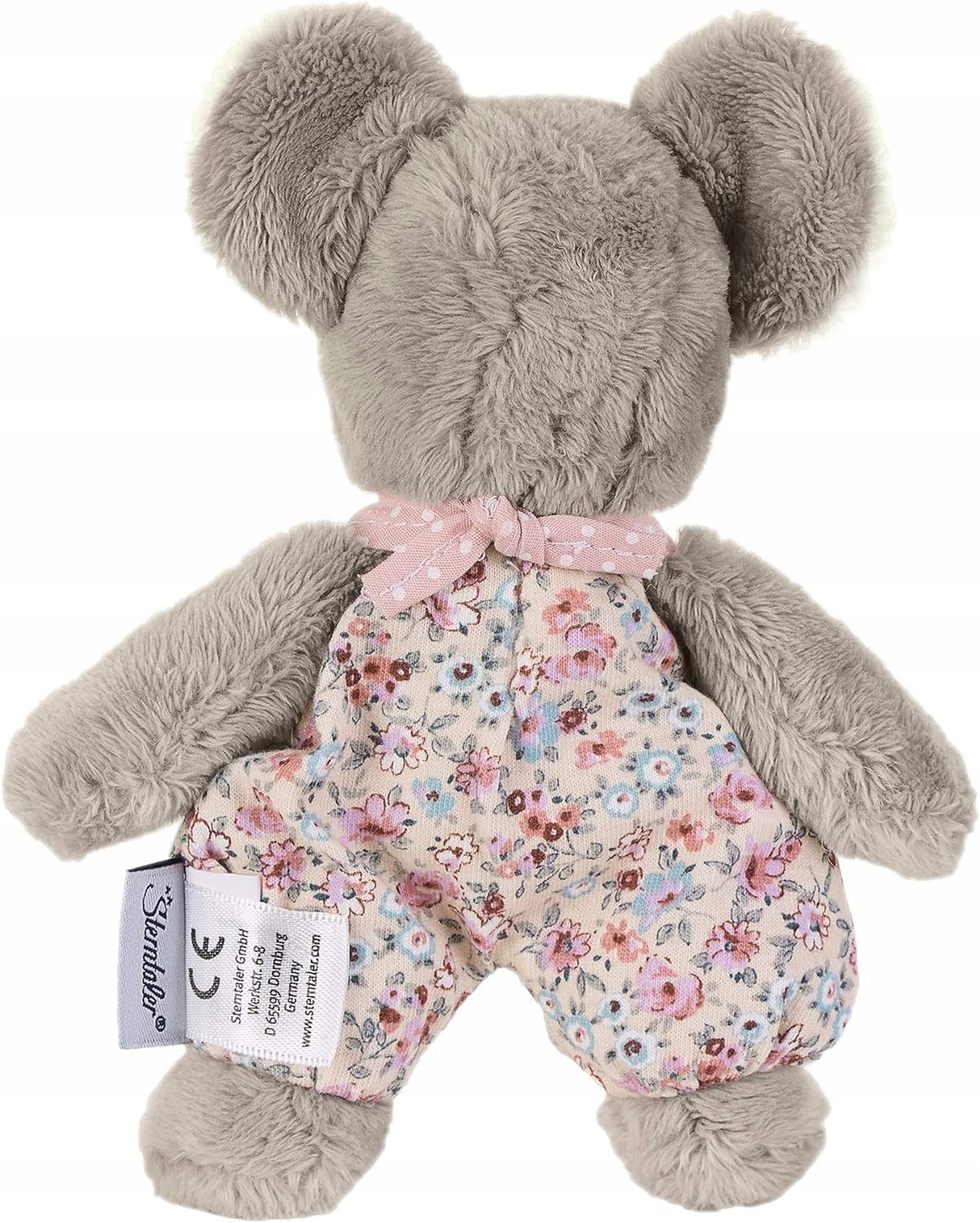 STERNTALER przytulanka grzechotka MINI MYSZ 16 cm, szaro-różowa myszka z miękkiego materiału dla niemowląt
