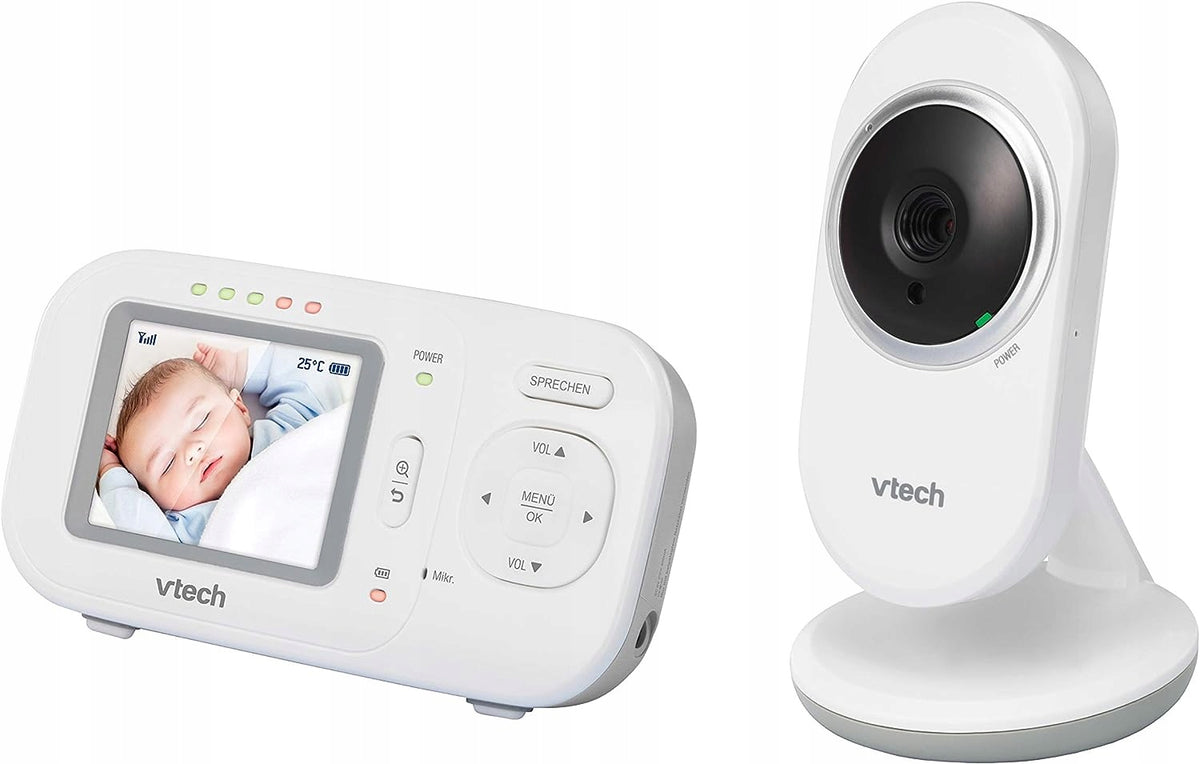 VTECH VM320 niania elektroniczna 2,4" z kamerą i monitorem LCD, biała niania elektroniczna z dwukierunkową komunikacją