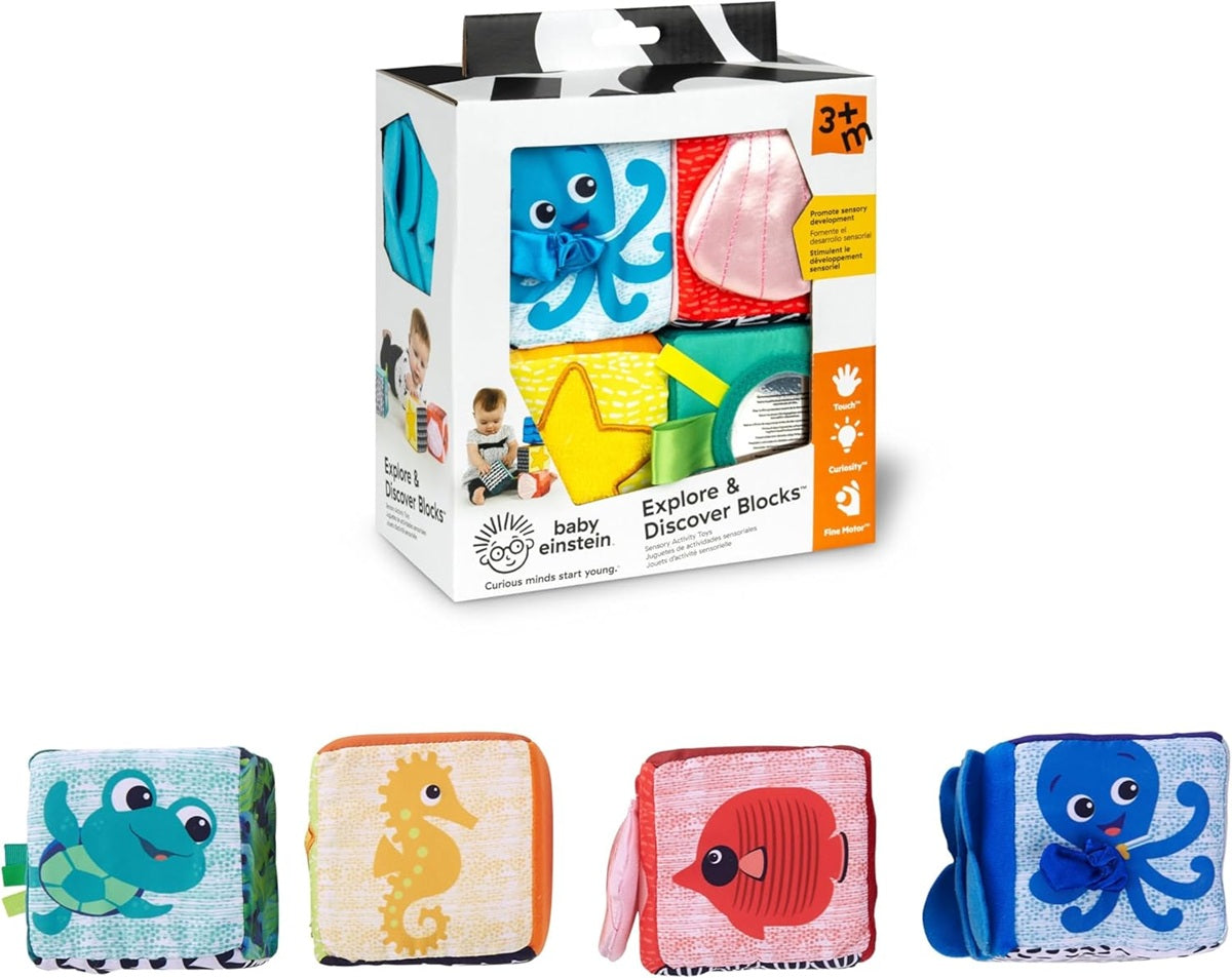 BABY EINSTEIN Explore & Discover Blocks miękkie klocki edukacyjne 4 sztuki