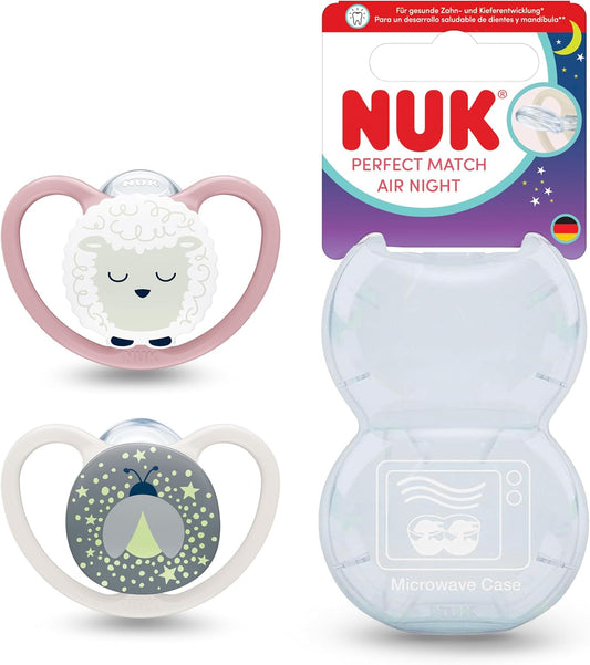 NUK Perfect Match Air Night pacifiers 0-6m x2 GLOW-IN-THE-DARK