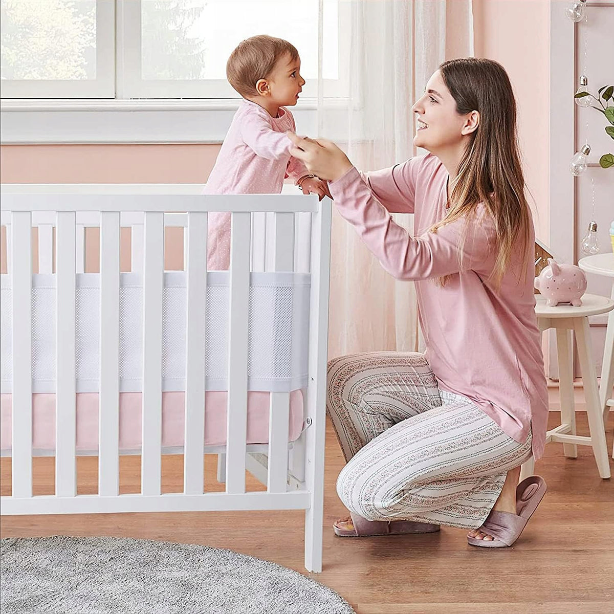 Protecție pentru pătuț cu steluțe, plasă 340x30 + 160x30