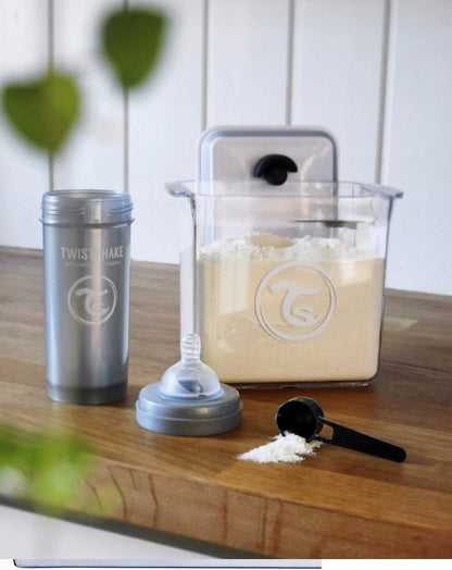 TWISTSHAKE pojemnik na mleko 1700ml hermetyczny, biały pojemnik na mleko w proszku z miarką