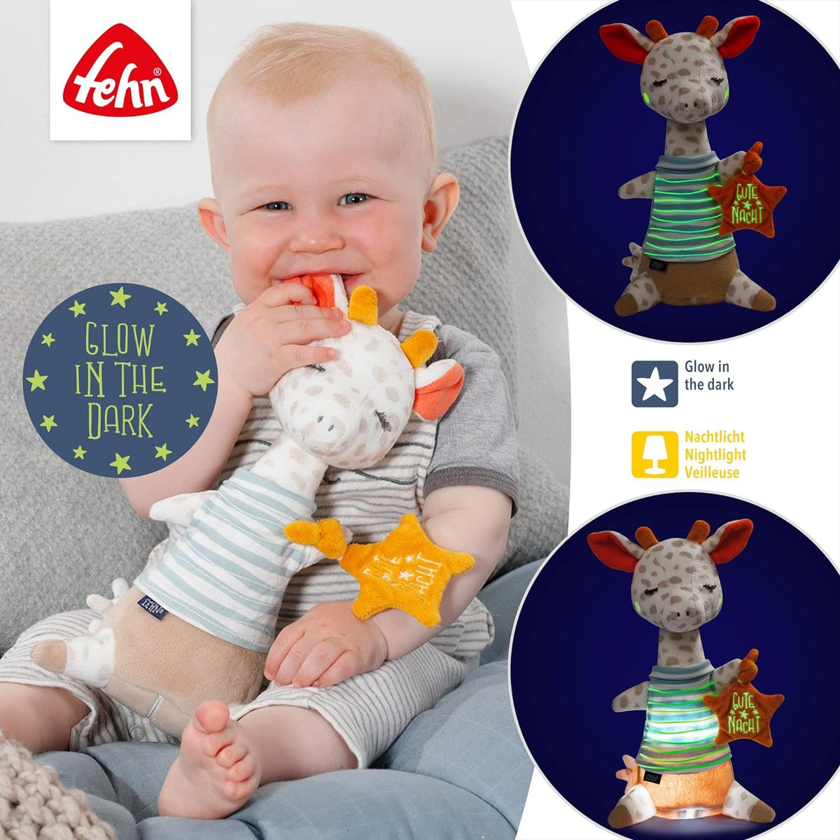 FEHN lampka nocna przytulanka żyrafa 27cm GUTE NACHT