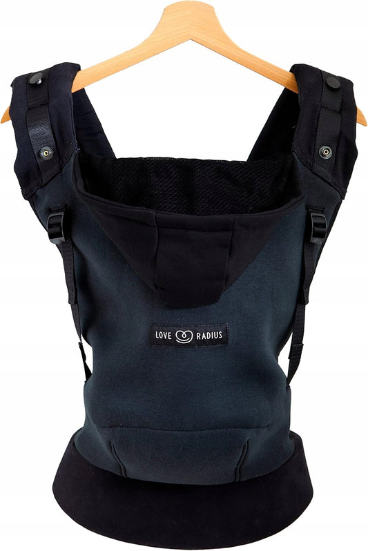 LOVE RADIUS nosidełko ergonomiczne z kapturem HOODIE CARRIER, czarne nosidło dla dziecka