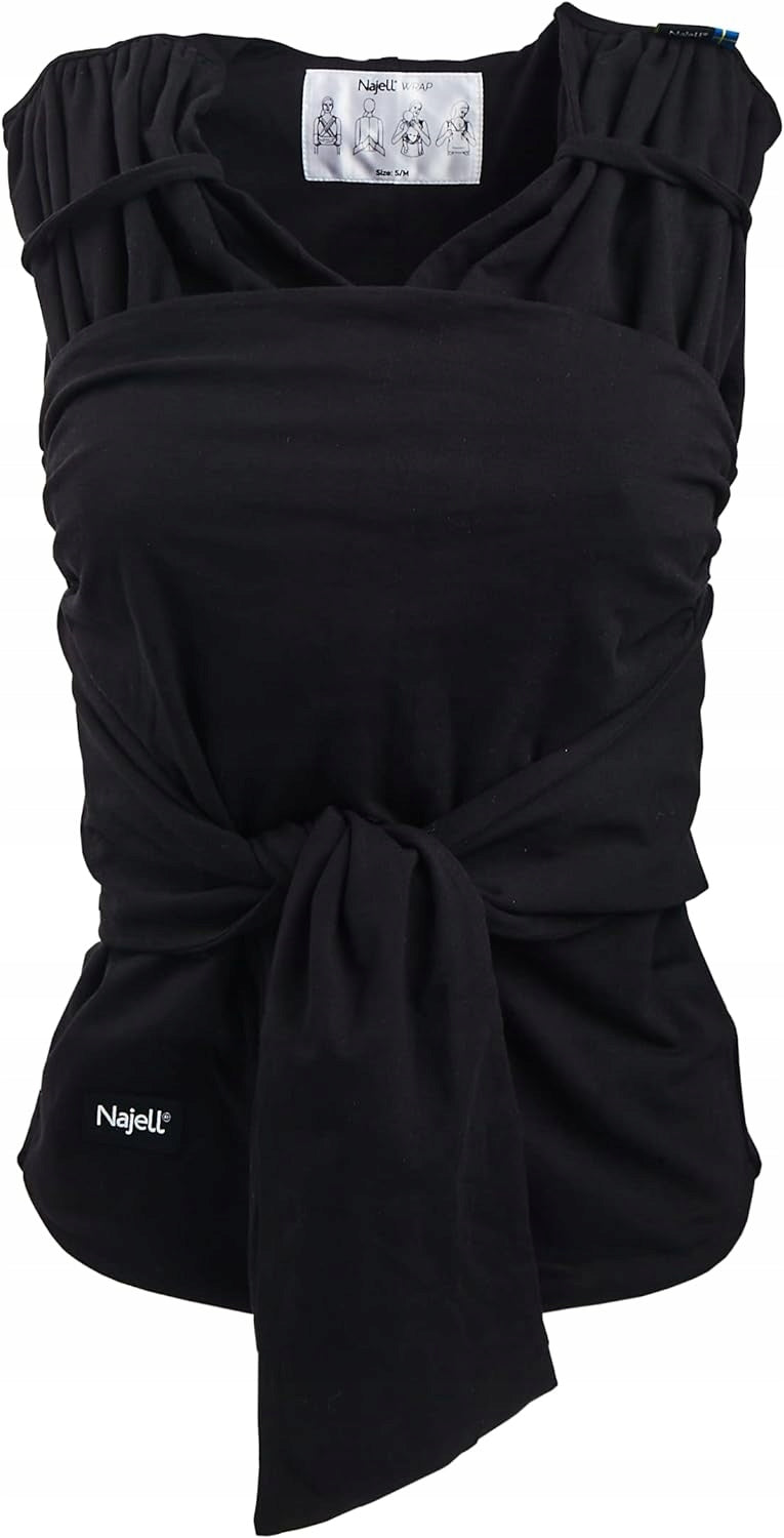 BEABA NAJELL WRAP chusta do noszenia dziecka 2w1 rozm. S/M czarna, bez węzłów, dla niemowląt 0m+
