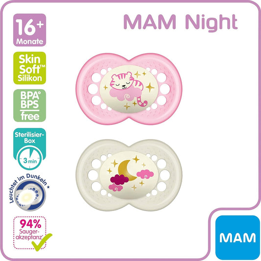 MAM ORIGINAL NIGHT smoczek uspokajający x2 16m+