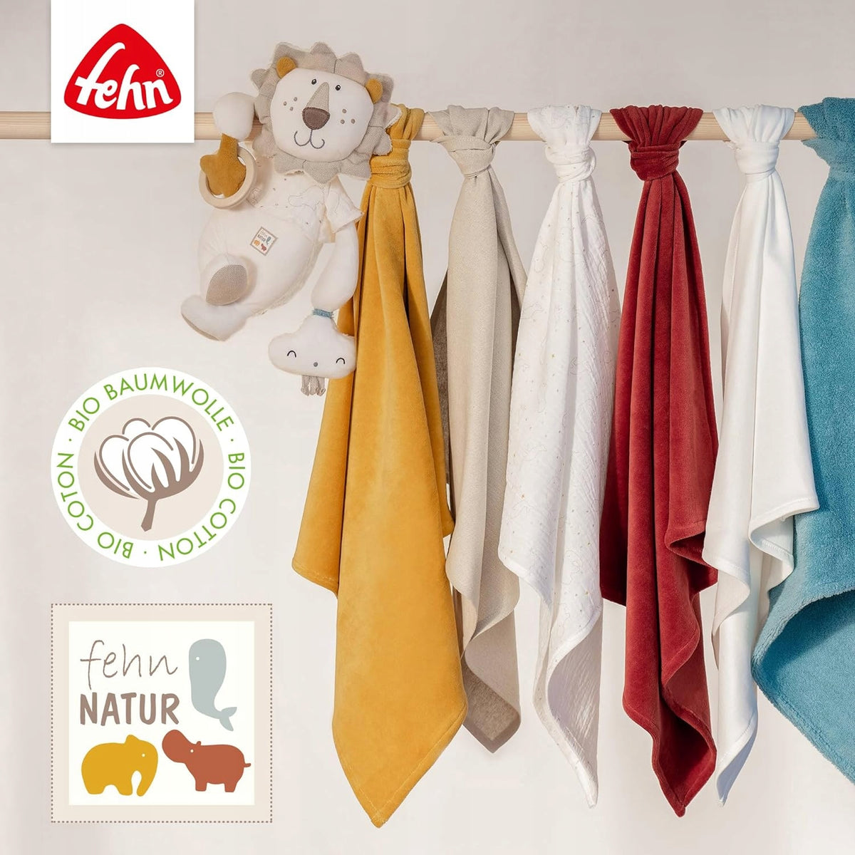 FEHN NATURE pluszowy Słoń BioBawełna 24cm z bio bawełny, kolorowa zabawka dla niemowląt 0+