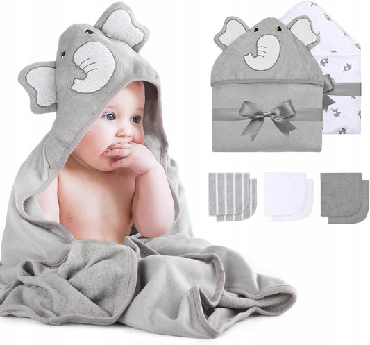 MOMCOZY lot de 2 serviettes à capuche 76x76 cm + 6 lingettes de toilette 24x24 cm