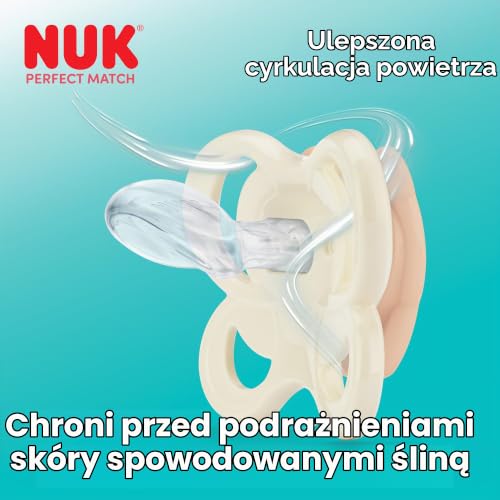 NUK Perfect Match Air smoczki uspokajające 0-6m x2 z ulepszoną cyrkulacją powietrza i ochroną skóry
