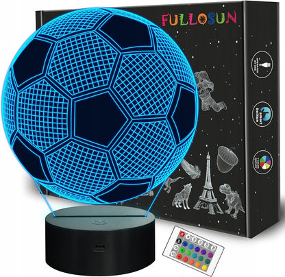 FULLOSUN lampka nocna 3D + pilot PIŁKA NOŻNA 16 kolorów, czarna lampka LED z pilotem