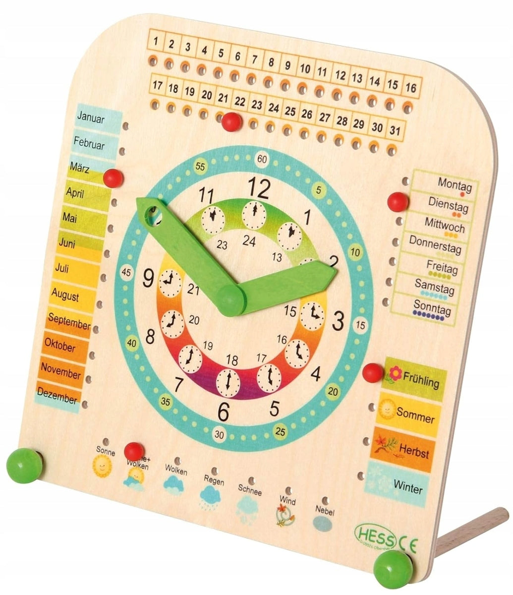 HESS horloge en bois pour apprendre les jours de la semaine, les mois, les saisons J. ALLEMAND