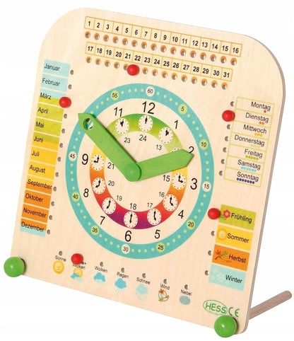 HESS horloge en bois pour apprendre les jours de la semaine, les mois, les saisons J. ALLEMAND