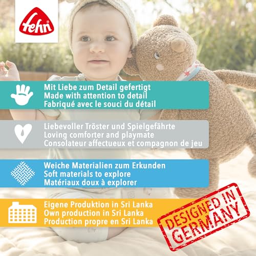 Dziecko z leniwcem FEHN XL oraz grafika z opisami cech i napisem Designed in Germany.